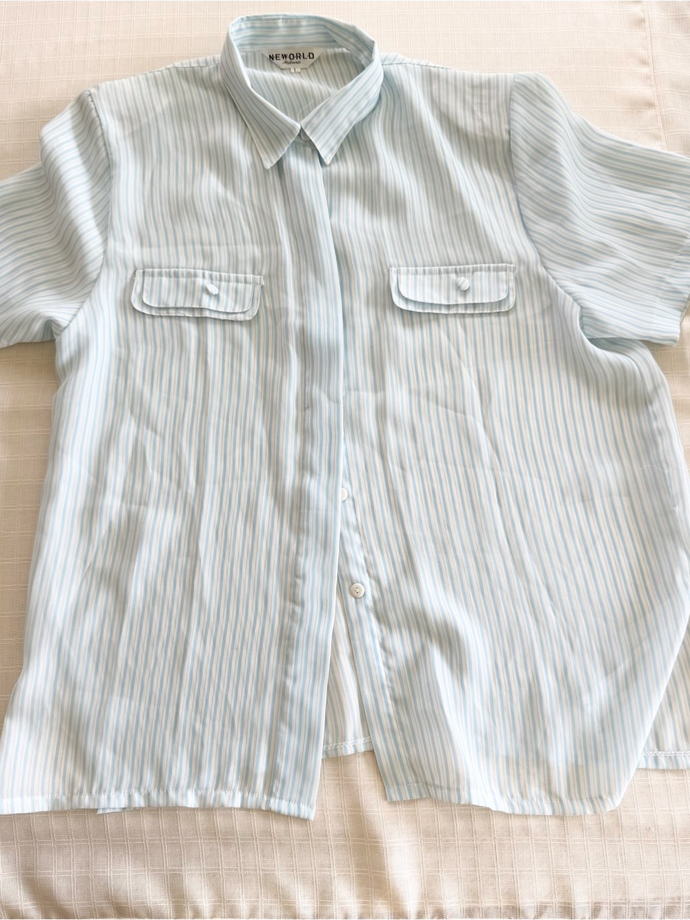 Blue and white striped classic button down top